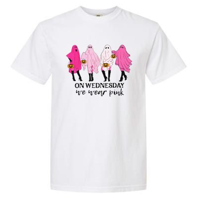 On Wednesday We Wear Pink Ghost Halloween Breast Cancer Garment-Dyed Heavyweight T-Shirt