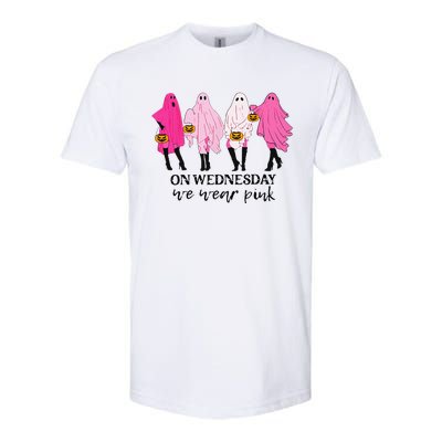 On Wednesday We Wear Pink Ghost Halloween Breast Cancer Softstyle CVC T-Shirt