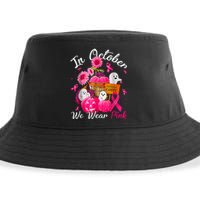 October We Wear Pink Pumpkin Ghost Halloween Breast Cancer Sustainable Bucket Hat