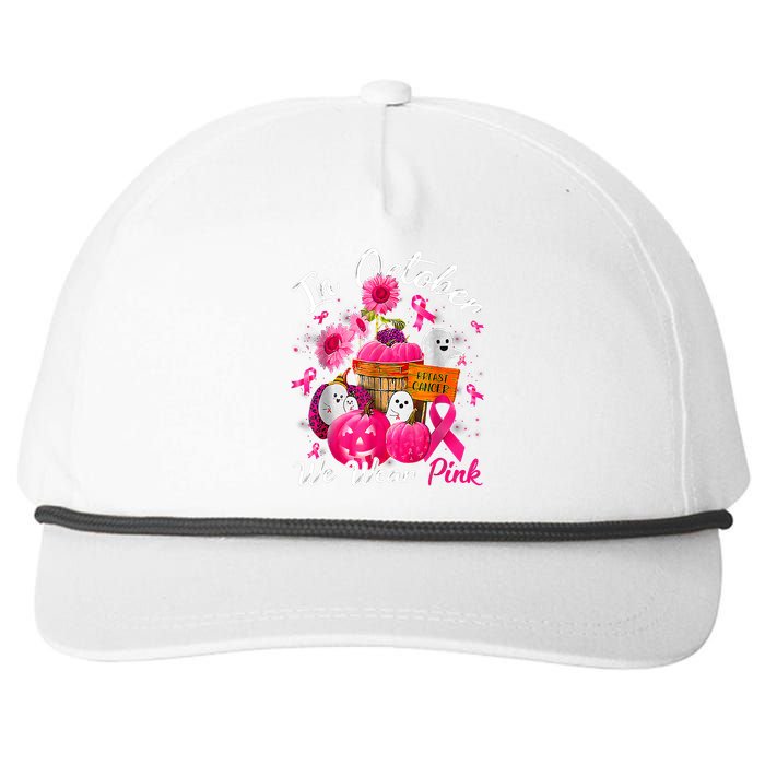 October We Wear Pink Pumpkin Ghost Halloween Breast Cancer Snapback Five-Panel Rope Hat