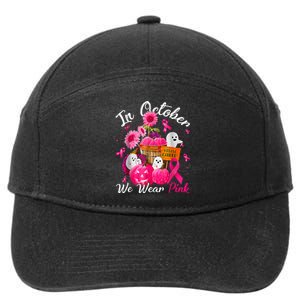 October We Wear Pink Pumpkin Ghost Halloween Breast Cancer 7-Panel Snapback Hat