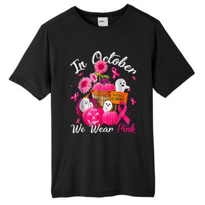 October We Wear Pink Pumpkin Ghost Halloween Breast Cancer Tall Fusion ChromaSoft Performance T-Shirt