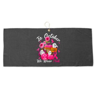 October We Wear Pink Pumpkin Ghost Halloween Breast Cancer Large Microfiber Waffle Golf Towel