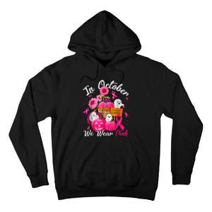 October We Wear Pink Pumpkin Ghost Halloween Breast Cancer Tall Hoodie