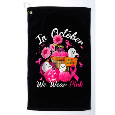 October We Wear Pink Pumpkin Ghost Halloween Breast Cancer Platinum Collection Golf Towel