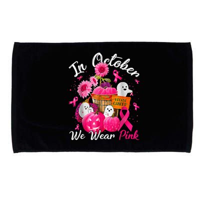 October We Wear Pink Pumpkin Ghost Halloween Breast Cancer Microfiber Hand Towel