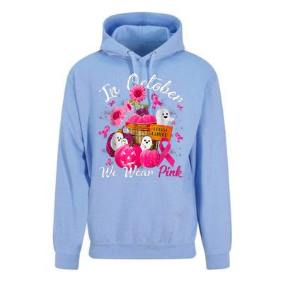 October We Wear Pink Pumpkin Ghost Halloween Breast Cancer Unisex Surf Hoodie