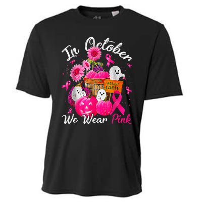 October We Wear Pink Pumpkin Ghost Halloween Breast Cancer Cooling Performance Crew T-Shirt