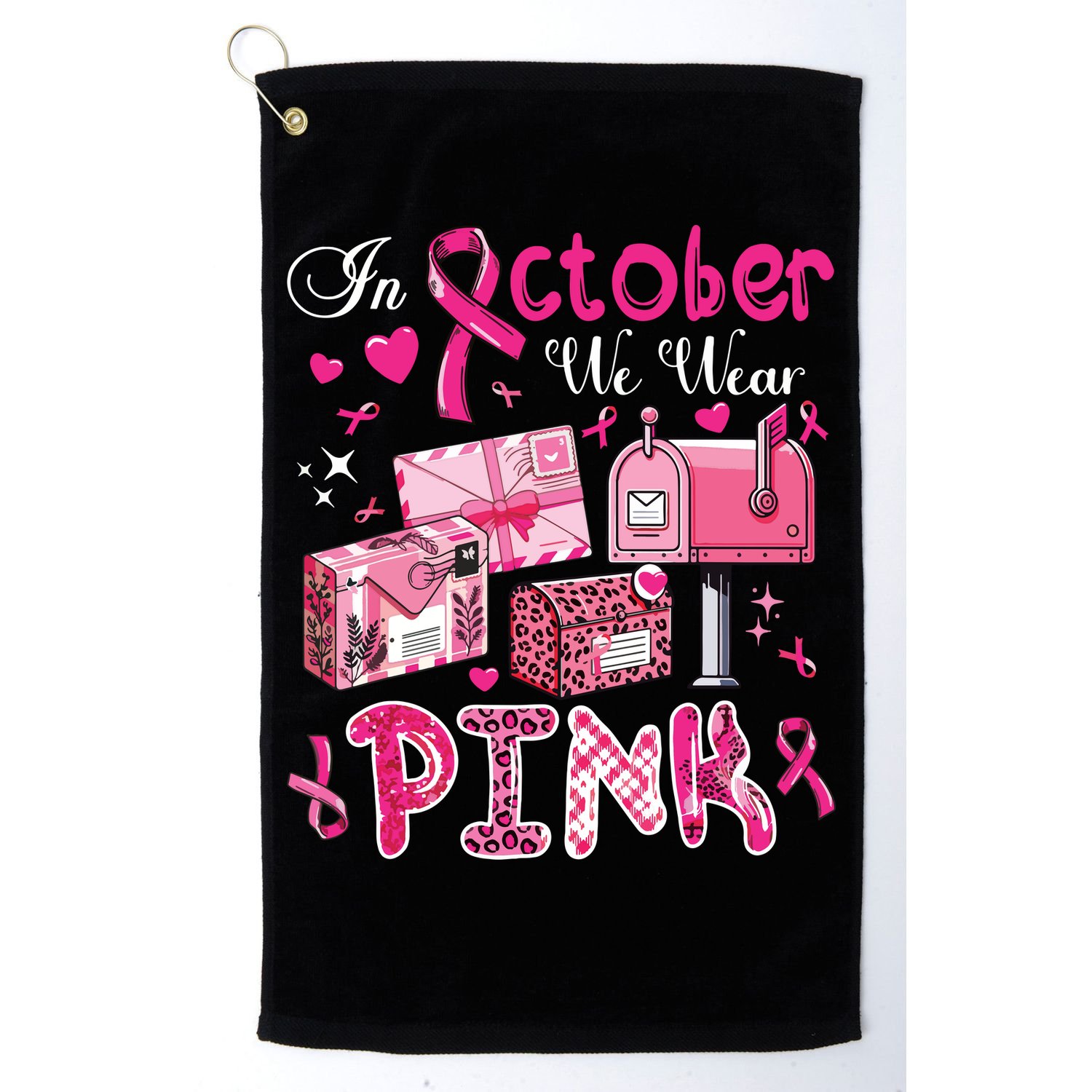 October We Wear Breast Cancer Awareness Postal Worker Golf Towel
