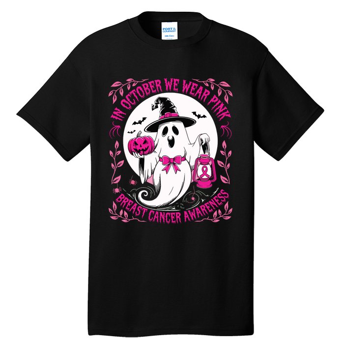 October We Wear Ghost Halloween Pumpkins Breast Cancer Tall T-Shirt