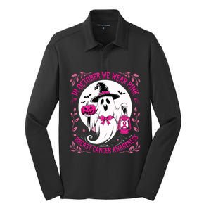 October We Wear Ghost Halloween Pumpkins Breast Cancer Silk Touch Performance Long Sleeve Polo