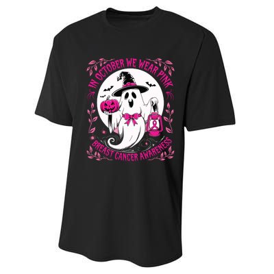 October We Wear Ghost Halloween Pumpkins Breast Cancer Performance Sprint T-Shirt