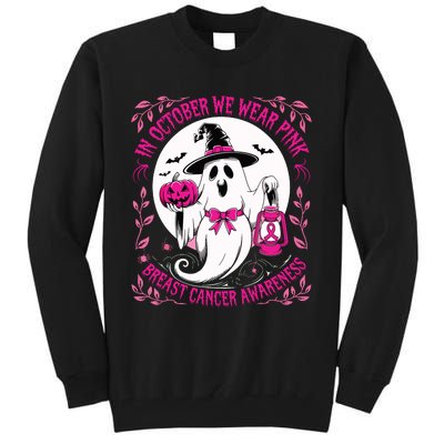 October We Wear Ghost Halloween Pumpkins Breast Cancer Tall Sweatshirt