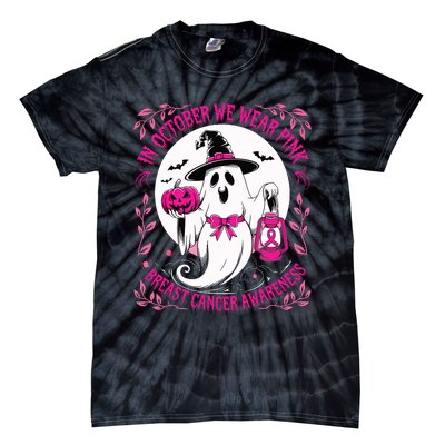 October We Wear Ghost Halloween Pumpkins Breast Cancer Tie-Dye T-Shirt