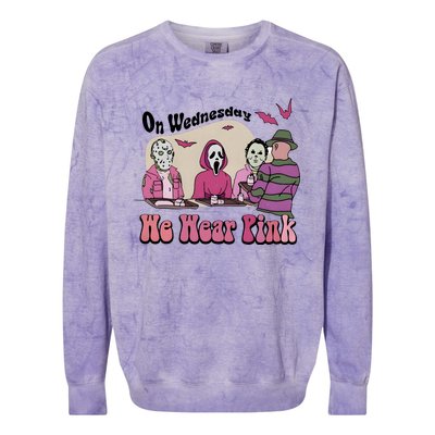 On Wednesday We Wear Pink Halloween Michael Ghostface Voorhees Colorblast Crewneck Sweatshirt