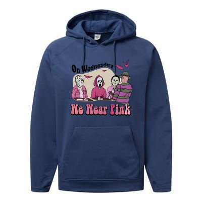 On Wednesday We Wear Pink Halloween Michael Ghostface Voorhees Performance Fleece Hoodie