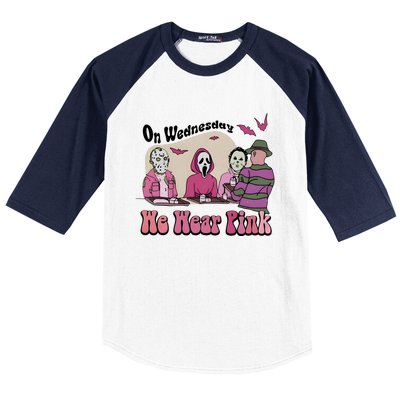 On Wednesday We Wear Pink Halloween Michael Ghostface Voorhees Baseball Sleeve Shirt