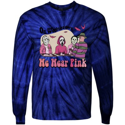 On Wednesday We Wear Pink Halloween Michael Ghostface Voorhees Tie-Dye Long Sleeve Shirt