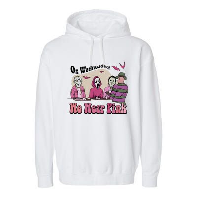 On Wednesday We Wear Pink Halloween Michael Ghostface Voorhees Garment-Dyed Fleece Hoodie