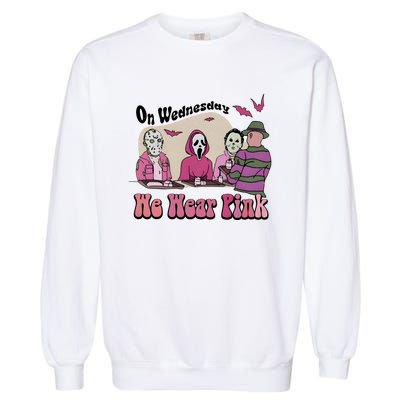 On Wednesday We Wear Pink Halloween Michael Ghostface Voorhees Garment-Dyed Sweatshirt