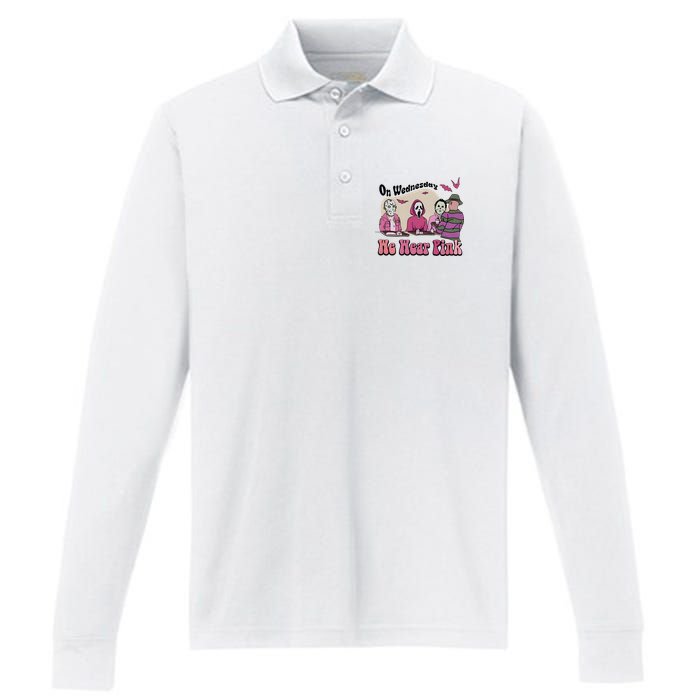 On Wednesday We Wear Pink Halloween Michael Ghostface Voorhees Performance Long Sleeve Polo