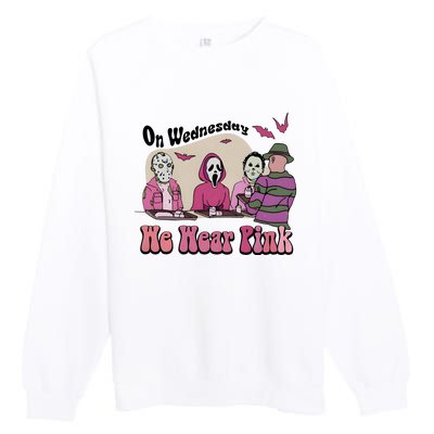 On Wednesday We Wear Pink Halloween Michael Ghostface Voorhees Premium Crewneck Sweatshirt