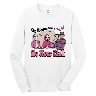 On Wednesday We Wear Pink Halloween Michael Ghostface Voorhees Tall Long Sleeve T-Shirt