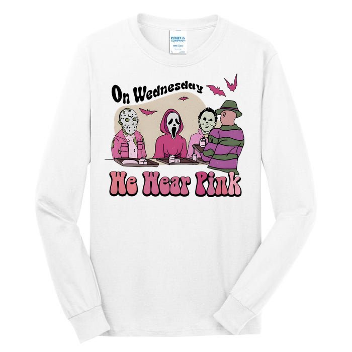 On Wednesday We Wear Pink Halloween Michael Ghostface Voorhees Tall Long Sleeve T-Shirt