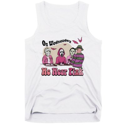 On Wednesday We Wear Pink Halloween Michael Ghostface Voorhees Tank Top