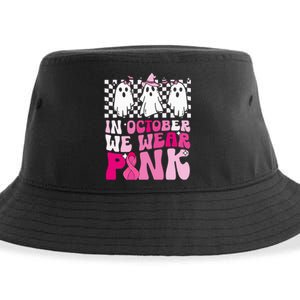 October We Wear Pink Funny Ghost Halloween Breast Cancer Sustainable Bucket Hat