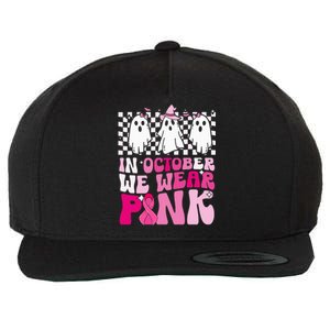 October We Wear Pink Funny Ghost Halloween Breast Cancer Wool Snapback Cap