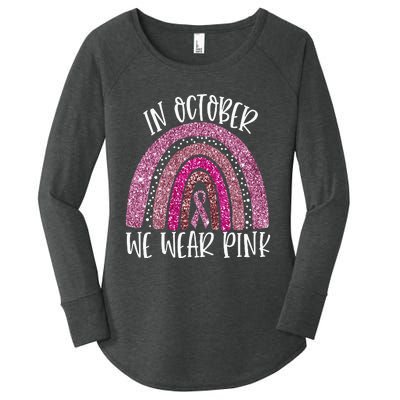 October We Wear Pink Rainbow Breast Cancer Awareness Ribbon Women's Perfect Tri Tunic Long Sleeve Shirt