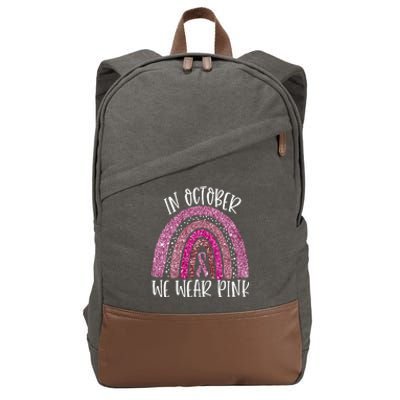 October We Wear Pink Rainbow Breast Cancer Awareness Ribbon Cotton Canvas Backpack