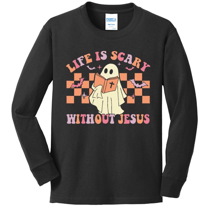 October We Wear Pin.K Breast Cancer Awareness Halloween Ghost Kids Long Sleeve Shirt