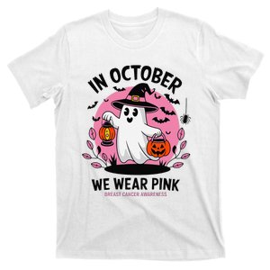 October We Wear Pin.K Breast Cancer Awareness Halloween Ghost T-Shirt