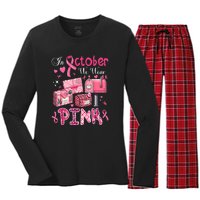 October We Wear Pin.K Awareness Postal Worker Breast Cancer Gift Women's Long Sleeve Flannel Pajama Set 