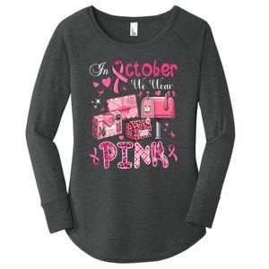 October We Wear Pin.K Awareness Postal Worker Breast Cancer Gift Women's Perfect Tri Tunic Long Sleeve Shirt