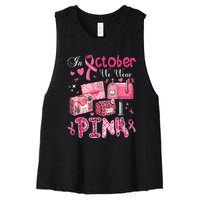 October We Wear Pin.K Awareness Postal Worker Breast Cancer Gift Women's Racerback Cropped Tank