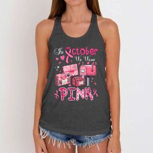 October We Wear Pin.K Awareness Postal Worker Breast Cancer Gift Women's Knotted Racerback Tank