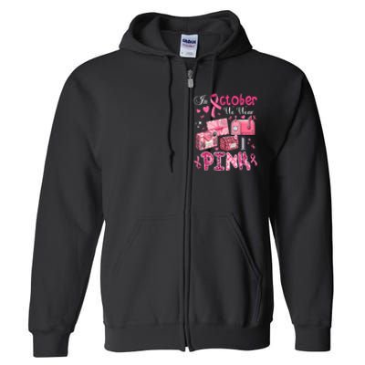 October We Wear Pin.K Awareness Postal Worker Breast Cancer Gift Full Zip Hoodie