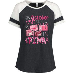 October We Wear Pin.K Awareness Postal Worker Breast Cancer Gift Enza Ladies Jersey Colorblock Tee