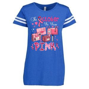 October We Wear Pin.K Awareness Postal Worker Breast Cancer Gift Enza Ladies Jersey Football T-Shirt