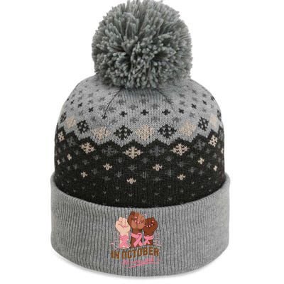 October We Wear P.Ink Halloween Breast Cancer Awareness The Baniff Cuffed Pom Beanie