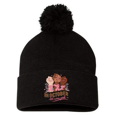 October We Wear P.Ink Halloween Breast Cancer Awareness Pom Pom 12in Knit Beanie