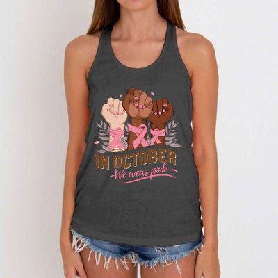 October We Wear P.Ink Halloween Breast Cancer Awareness Women's Knotted Racerback Tank