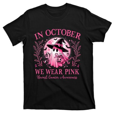 October We Wear P.I.N.K Breast Cancer Awareness Halloween Ghost T-Shirt