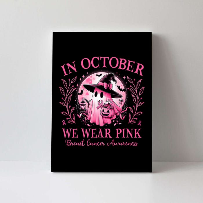 October We Wear P.I.N.K Breast Cancer Awareness Halloween Ghost Canvas