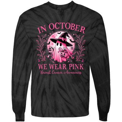 October We Wear P.I.N.K Breast Cancer Awareness Halloween Ghost Tie-Dye Long Sleeve Shirt