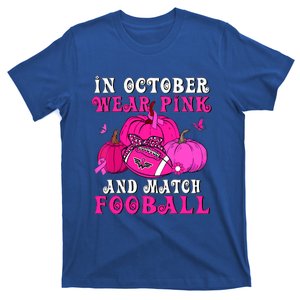 October We Wear Pink Football Breast Cancer Support Gift T-Shirt