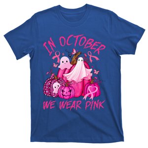 October We Wear Pink Pumpkin Ghost Halloween Breast Cancer T-Shirt